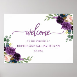 Charm Lavender Blue Floral Wedding Welcome Sign Poster