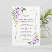 Charm Lavender Flowers Gold Lijst Wedding Kaart (Staand voorkant)