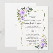 Charm Lavender Flowers Gold Lijst Wedding Kaart (Voorkant / Achterkant)