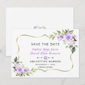 Charm Lavender Flowers Gold Lijst Wedding Save The Date (Voorkant / Achterkant)