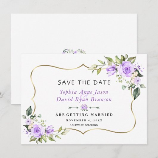 Charm Lavender Flowers Gold Lijst Wedding Save The Date (Voorkant / Achterkant)