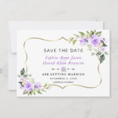 Charm Lavender Flowers Gold Lijst Wedding Save The Date (Voorkant)