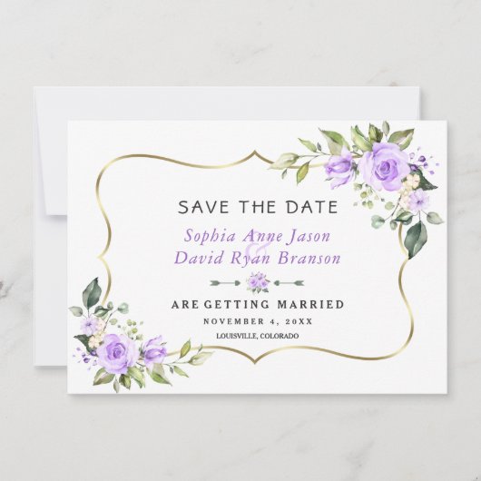 Charm Lavender Flowers Gold Lijst Wedding Save The Date (Voorkant)