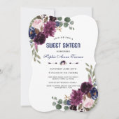 Charm Lavender Navy Blue Floral Bloom Sweet 16 Kaart (Voorkant)