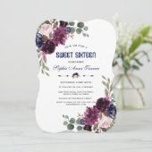 Charm Lavender Navy Blue Floral Bloom Sweet 16 Kaart (Staand voorkant)