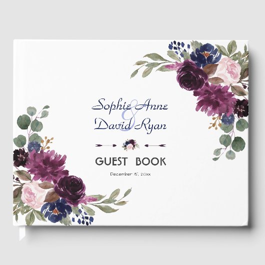Charm Lavender Navy Blue Floral Bloom Wedding Gastenboek (Voorkant)