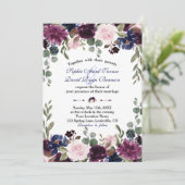 Charm Lavender Navy Blue Floral Bloom Wedding Kaart (Staand voorkant)