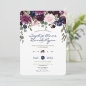 Charm Lavender Navy Blue Floral Bloom Wedding Kaart (Staand voorkant)