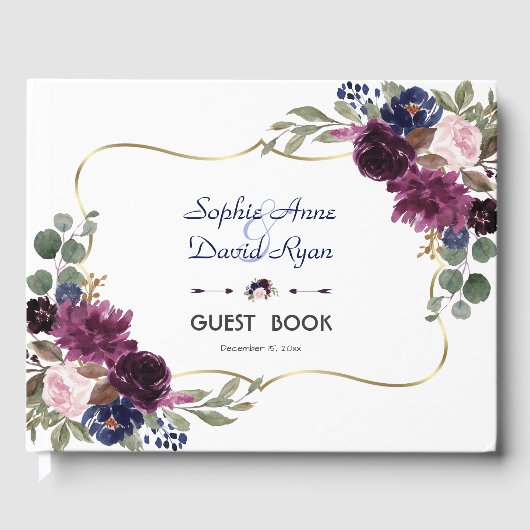 Charm Lavender Navy Gold Floral Bloom Wedding Gastenboek (Voorkant)