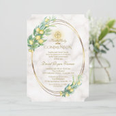 Charm Lemon Branches Marble Gold Heilige Communie Kaart (Staand voorkant)