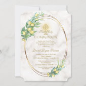 Charm Lemon Branches Marble Gold Heilige Communie Kaart (Voorkant)