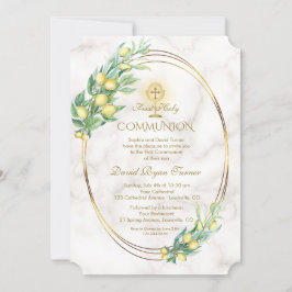 Charm Lemon Branches Marble Gold Heilige Communie Kaart