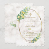 Charm Lemon Fruits Marble Calligraphy Christening Kaart (Voorkant / Achterkant)