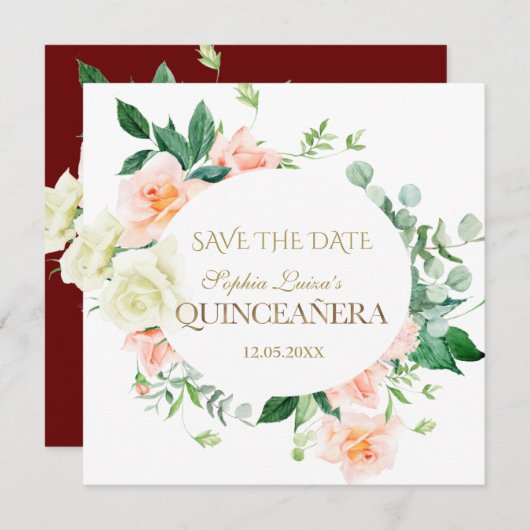 Charm Lente Bloesem Witte Bloemen Quinceañera Save The Date (Voorkant / Achterkant)