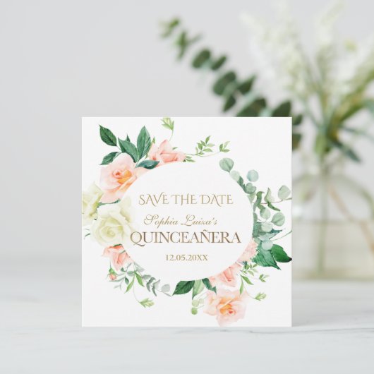 Charm Lente Bloesem Witte Bloemen Quinceañera Save The Date (Staand voorkant)