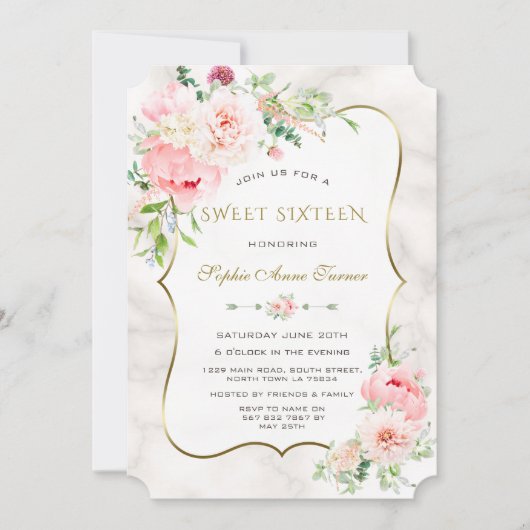 Charm Lentewaterverf Paeoniën Sweet Sixteen Kaart (Voorkant)