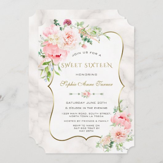 Charm Lentewaterverf Paeoniën Sweet Sixteen Kaart (Voorkant / Achterkant)