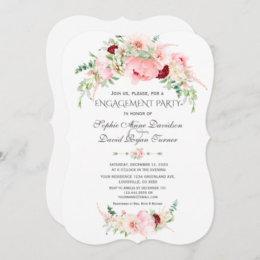 Charm Lentewaterverf Pioenrozen Bloei Trouwfeest Kaart (Voorkant / Achterkant)