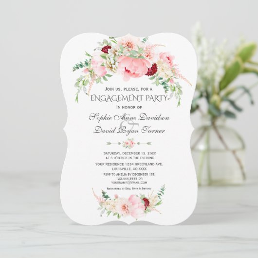 Charm Lentewaterverf Pioenrozen Bloei Trouwfeest Kaart (Staand voorkant)