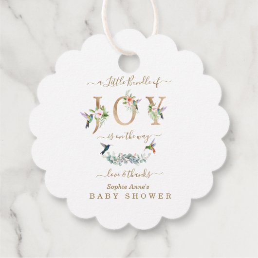Charm Little Bundle of Joy Hummingbird Baby shower Bedankjes Labels (Achterkant)