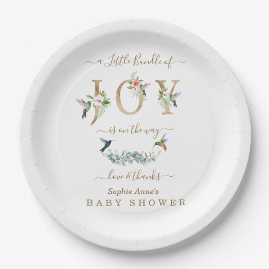 Charm Little Bundle of Joy Hummingbird Baby shower Papieren Bordje (Voorkant)