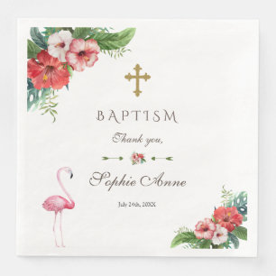 Charm Luau Flamingo Tropical Floral Baptism Invite Servet