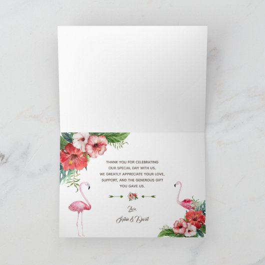 Charm Luau Flamingo Tropical Floral Bedankkaart (Binnen)