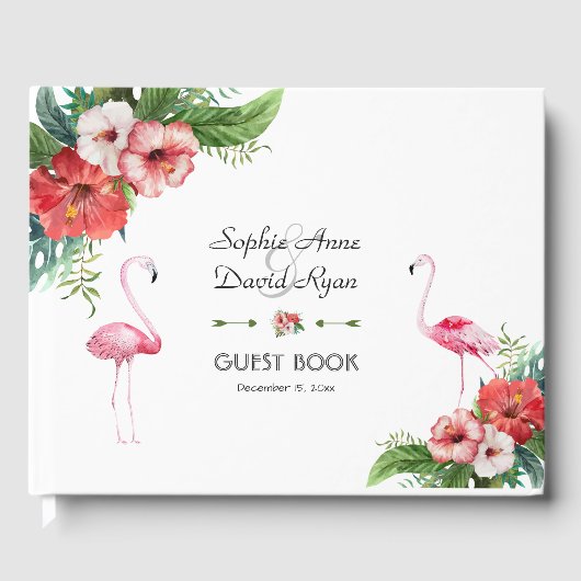 Charm Luau Flamingo Tropisch Bloem Bruiloft Gastenboek (Voorkant)