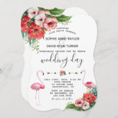 Charm Luau Flamingo Tropisch Bloem Bruiloft Kaart (Voorkant / Achterkant)