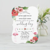 Charm Luau Flamingo Tropisch Bloem Bruiloft Kaart (Staand voorkant)