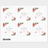 Charm Luau Flamingo Tropisch Bloem Bruiloft Vierkante Sticker (Vel)