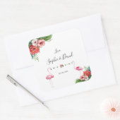 Charm Luau Flamingo Tropisch Bloem Bruiloft Vierkante Sticker (Envelop)