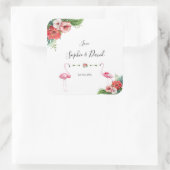 Charm Luau Flamingo Tropisch Bloem Bruiloft Vierkante Sticker (Tas)