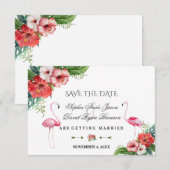 Charm Luau Flamingo Tropisch Bloemmotief Save The Date (Voorkant / Achterkant)
