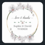 Charm Luau Waterverf White Orchid Gold Wedding Vierkante Sticker<br><div class="desc">Elegant ontwerp met fijne,  witte waterverf orchidee bloemen,  bruine gouden lijst,  tegen een witte achtergrond. Het gebruik personaliseert hulpmiddel om uw info toe te voegen. Ga voor overeenkomende objecten naar mijn Collectie Orchid Flowers.</div>