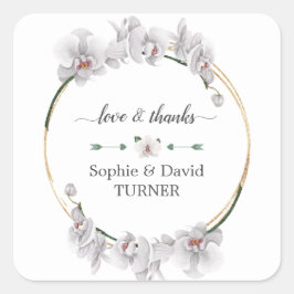 Charm Luau Waterverf Witte Orchidee Gouden Bruilof Vierkante Sticker