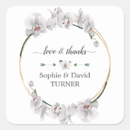 Charm Luau Waterverf Witte Orchidee Gouden Bruilof Vierkante Sticker