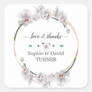 Charm Luau Waterverf Witte Orchidee Gouden Bruilof Vierkante Sticker