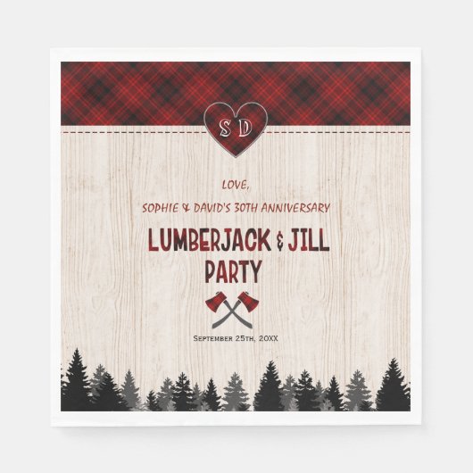 Charm LumberJack en Jill Trouwen 30ste Jubileum Servet (Voorkant)