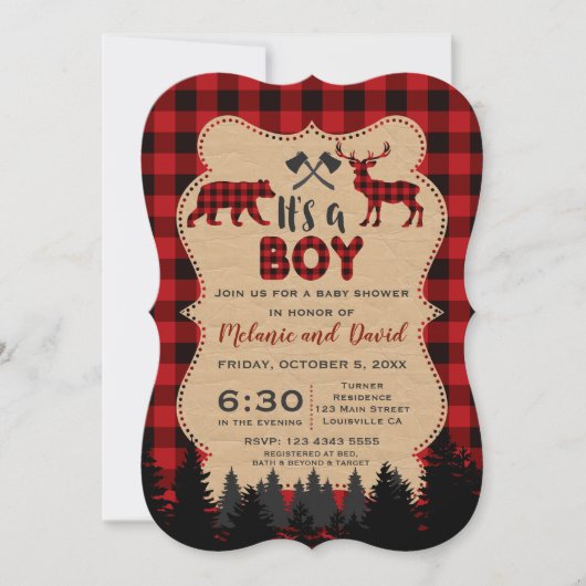 Charm Lumberjack Little Hunter Baby shower Kaart (Voorkant)