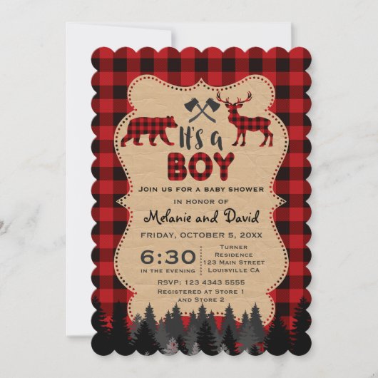 Charm Lumberjack Red Buffalo Boy Baby shower Kaart (Voorkant)