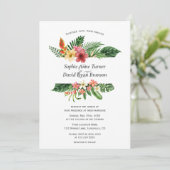 Charm Lush Tropical Flowers Leaves Lijst Wedding Kaart (Staand voorkant)