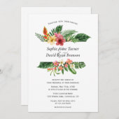 Charm Lush Tropical Flowers Leaves Lijst Wedding Kaart (Voorkant / Achterkant)