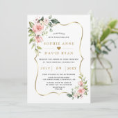 Charm Luxe Roze Blosems Bloemen Gouden Trouw  Kaart (Staand voorkant)