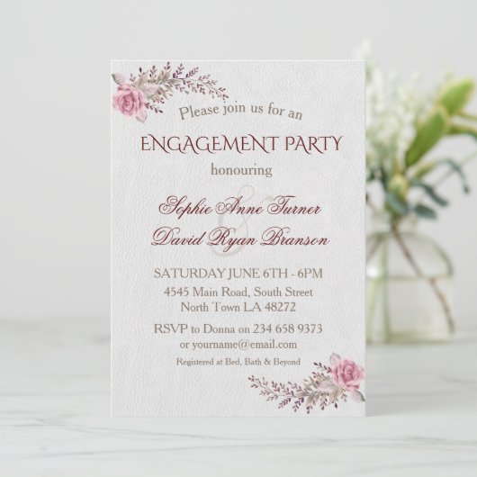 Charm Marsala Maroon Bloemige Verlovingsfeest Kaart (Staand voorkant)