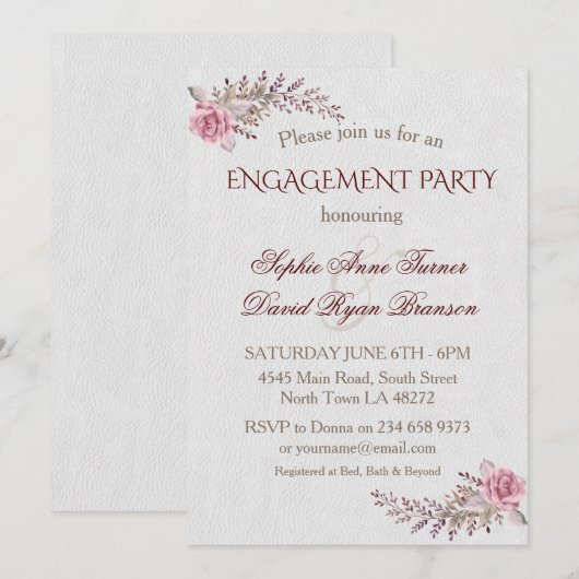 Charm Marsala Maroon Bloemige Verlovingsfeest Kaart (Voorkant / Achterkant)