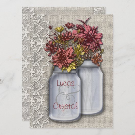 Charm Mason Jar Wedding Invitation Kaart (Voorkant / Achterkant)