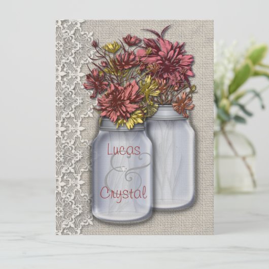 Charm Mason Jar Wedding Invitation Kaart (Staand voorkant)