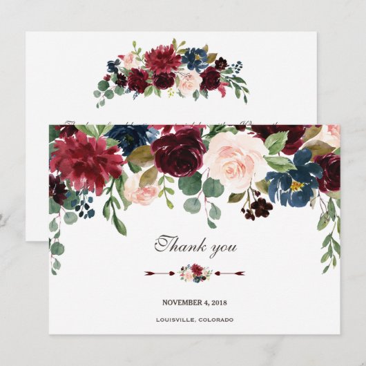 Charm Merlot Navy Blauw Bloem Bruiloft Bedankt Kaart (Voorkant / Achterkant)