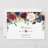 Charm Merlot Navy Blauw Bloem Bruiloft Bedankt Kaart (Voorkant)